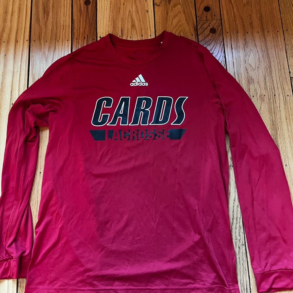 Adidas women’s lacrosse Bold Red Long Sleeve Tee, size large